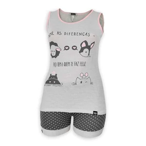 Dressa Home csíkos mintás ujjatlan rövidnadrágos női pamut nagyméretű pizsama - szürke 2XL-5XL
