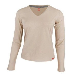 Dressa Premium hosszú ujjú V nyakú női pamut póló- homok(S-XXL)