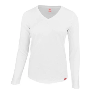 Dressa Premium hosszú ujjú V nyakú női pamut póló- fehér (S-XXL)