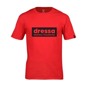 Dressa Inverse feliratos környakú rövid ujjú pamut póló - piros (S-4XL)