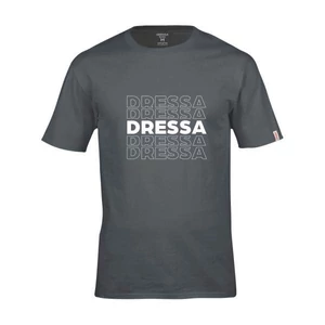 Dressa Ripples feliratos környakú rövid ujjú pamut póló - sötétszürke (S-2XL)