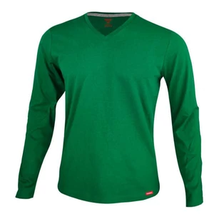 Dressa Premium hosszú ujjú V nyakú férfi pamut póló -kelly zöld (S-4XL)