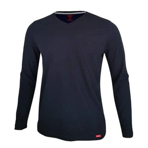 Dressa Premium hosszú ujjú V nyakú férfi pamut póló -sötétkék (S-4XL)