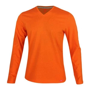 Dressa Premium hosszú ujjú V nyakú férfi pamut póló -narancs (S-4XL)