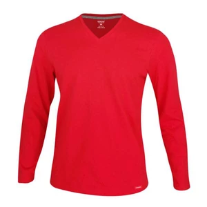 Dressa Premium hosszú ujjú V nyakú férfi pamut póló -piros (S-4XL)