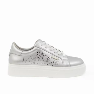 Budmil női utcai bőrcipő sneaker - ezüst