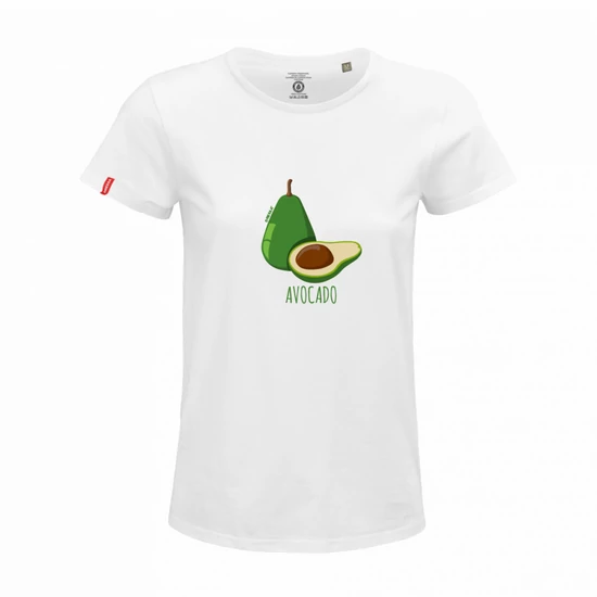 Dressa Avocado mintás női környakú rövid ujjú biopamut póló - fehér  (S-3XL)