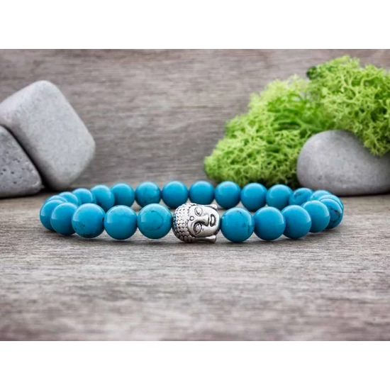 Fenséges Buddha türkiz ásvány karkötő 15cm