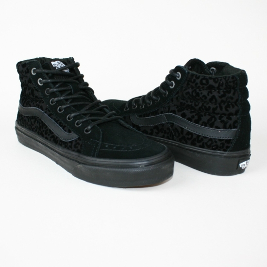 VANS SK8-HI SLIM CHEETAH női magasszárú sportos cipő sneaker, fekete színben, VN-0 QG39TT modell