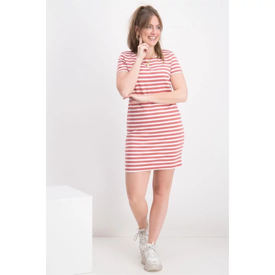 VILA CLOTHES női ruha, kellemes rózsaszín fehér csíkos színvilággal, 14032604 modell