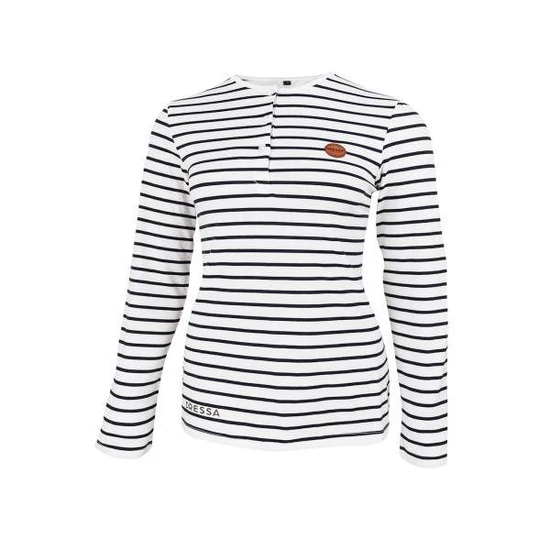 Dressa felgombolható ujjú csíkos női gombos póló - fehér (XS-XXL)