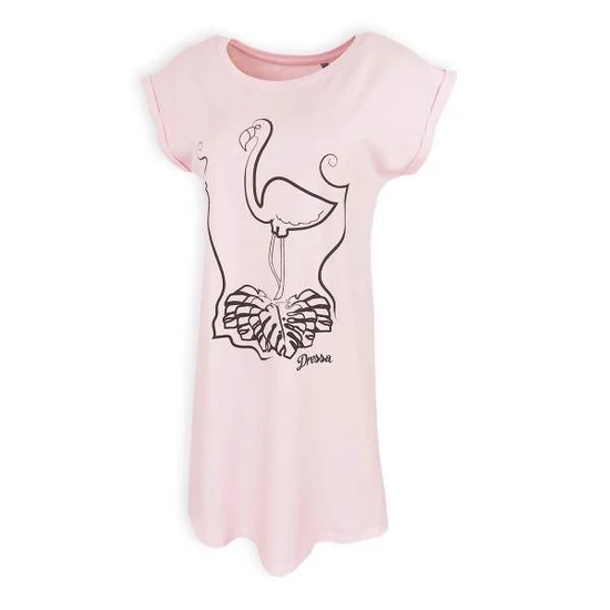 Dressa flamingó mintás pamut pólóruha - rózsaszín (S-XL)