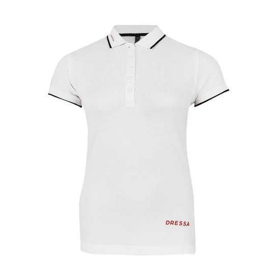 Dressa galléros rövid ujjú pamut női piké póló - fehér (XS-XXL)