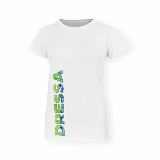 Dressa Urban zöld feliratos karcsúsított női biopamut póló - fehér 