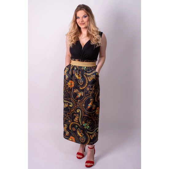 LOVE&amp;DIVINE női maxi szoknya, kellemes mintás színvilággal, LOVE245-1 modell