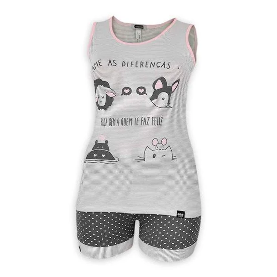 Dressa Home csíkos mintás ujjatlan rövidnadrágos női pamut nagyméretű pizsama - szürke 2XL-5XL