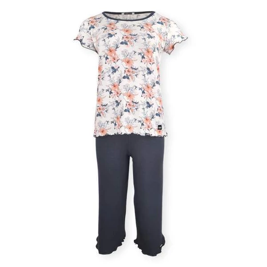 Dressa Home Hibiscus virágmintás rövid ujjú női capri pizsama - fehér