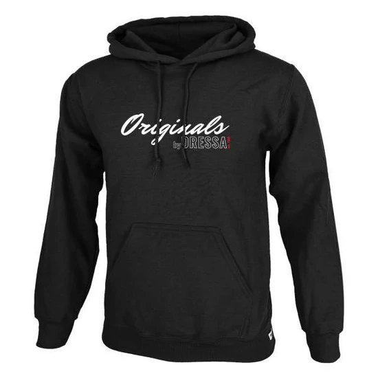 Dressa Originals feliratos kenguruzsebes pamut kapucnis pulóver - fekete (S-5XL)
