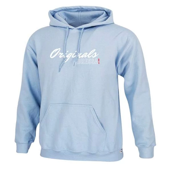 Dressa Originals feliratos kenguruzsebes pamut kapucnis pulóver - világoskék (S-5XL)