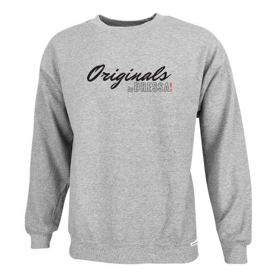 Dressa Originals feliratos környakú pamut pulóver - melírszürke (S-5XL)