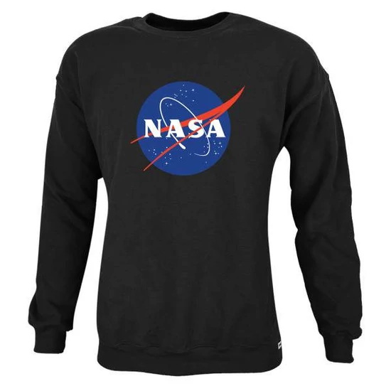 Nasa Insignia környakú pamut pulóver - fekete (S-5XL)
