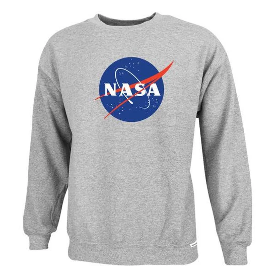 Nasa Insignia környakú pamut pulóver - melírszürke (S-5XL)