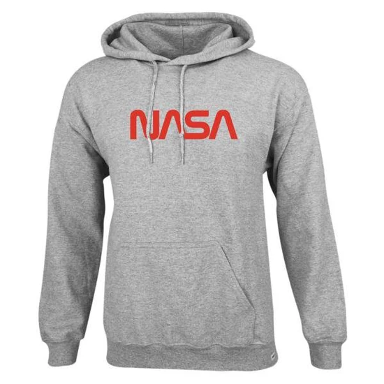 Nasa Worm kenguruzsebes pamut kapucnis pulóver - melírszürke (S-5XL)