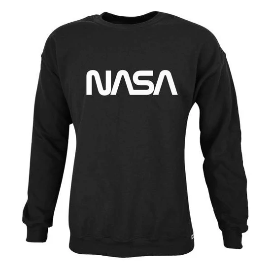 Nasa Worm környakú pamut pulóver - fekete (S-5XL)