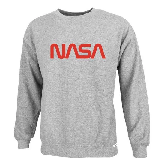 Nasa Worm környakú pamut pulóver - melírszürke (S-5XL)