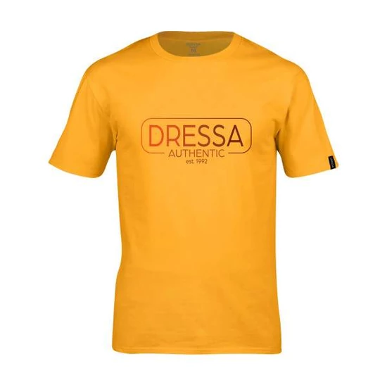 Dressa Authentic feliratos környakú rövid ujjú pamut póló - gold (S-XXL)