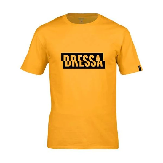 Dressa Desync feliratos környakú rövid ujjú pamut póló - gold (S-XXL)