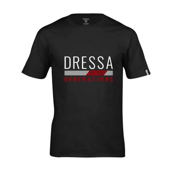 Dressa Generations feliratos környakú rövid ujjú pamut póló - fekete (S-4XL)