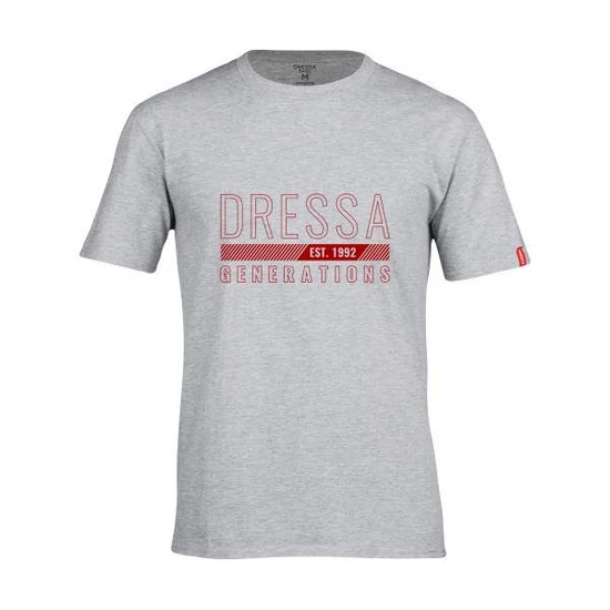 Dressa Generations feliratos környakú rövid ujjú pamut póló - melírszürke (S-4XL)