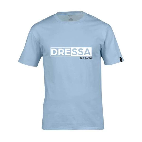 Dressa Mirror feliratos környakú rövid ujjú pamut póló - világoskék (S-XXL)
