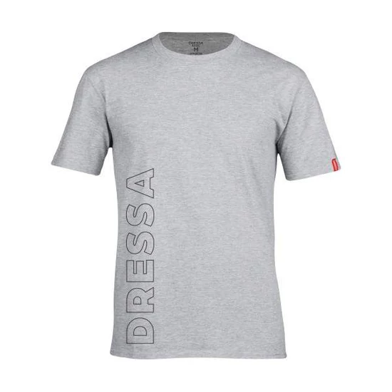 Dressa Outline feliratos környakú rövid ujjú pamut póló - melírszürke (S-4XL)
