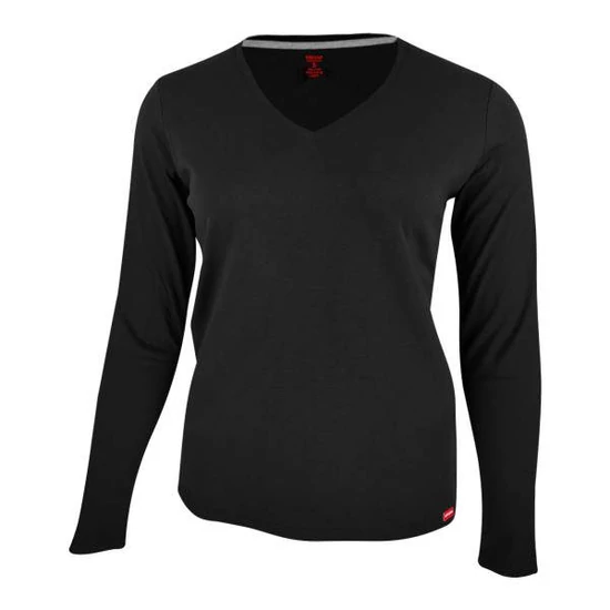 Dressa Premium hosszú ujjú V nyakú női pamut póló- fekete (S-XXL)
