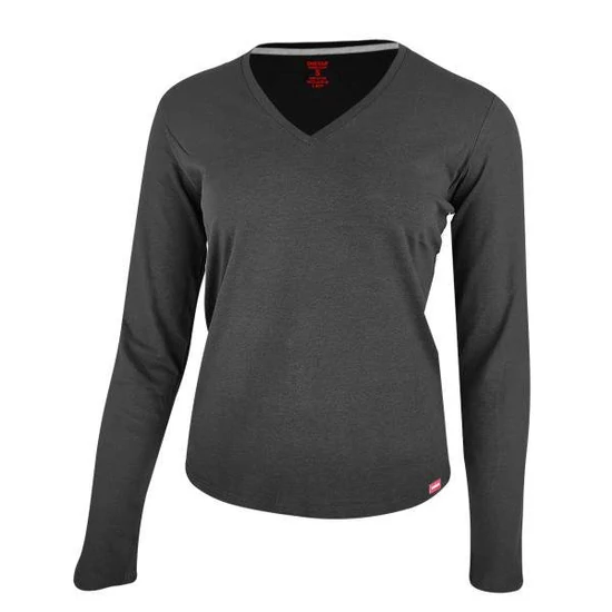 Dressa Premium hosszú ujjú V nyakú női pamut póló- sötétszürke (S-XXL)