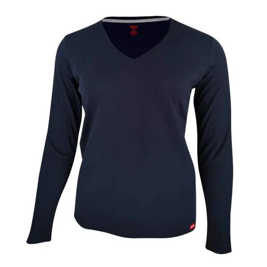 Dressa Premium hosszú ujjú V nyakú női pamut póló- sötétkék (S-XXL)