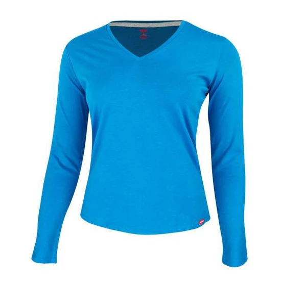 Dressa Premium hosszú ujjú V nyakú női pamut póló- tropical kék (S-XXL)