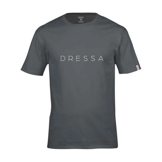 Dressa Thin feliratos környakú rövid ujjú pamut póló - sötétszürke (S-4XL)