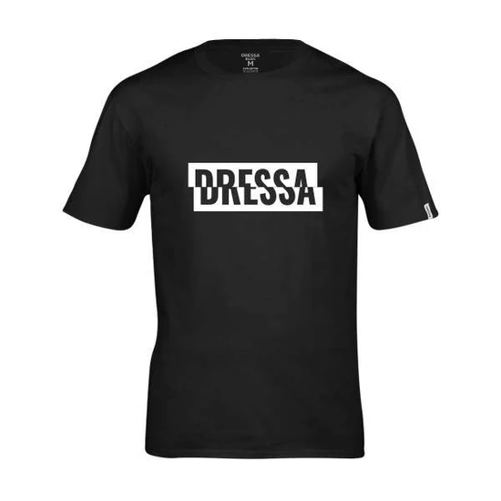 Dressa Desync feliratos környakú rövid ujjú pamut póló - fekete (S-4XL)