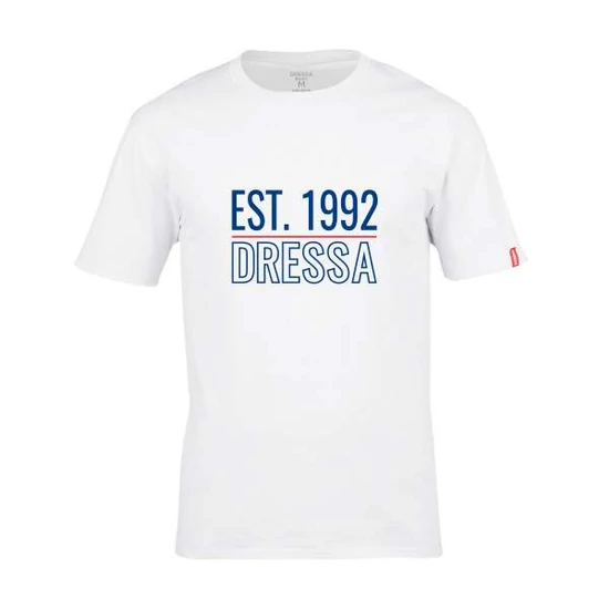 Dressa EST.1992 feliratos környakú rövid ujjú pamut póló - fehér (S-4XL)