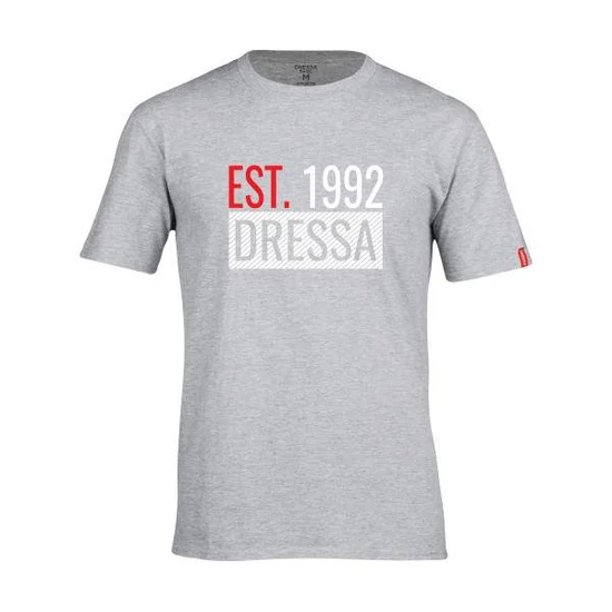 Dressa EST.1992 feliratos környakú rövid ujjú pamut póló - melírszürke (S-4XL)