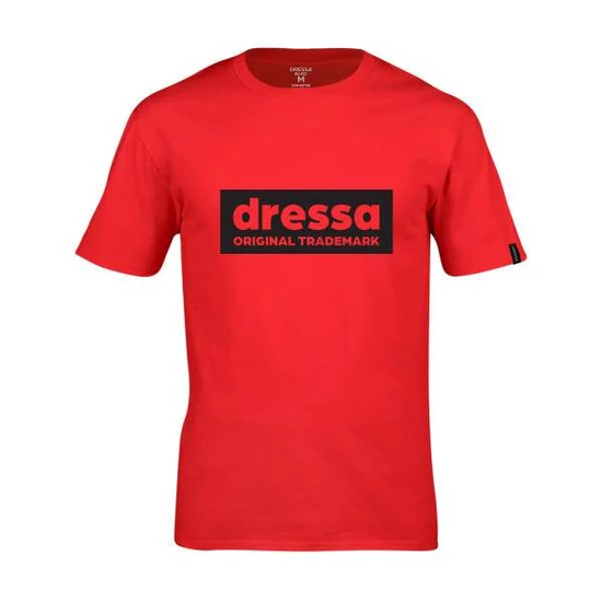Dressa Inverse feliratos környakú rövid ujjú pamut póló - piros (S-4XL)