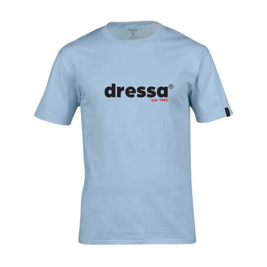 Dressa Lowercase feliratos környakú rövid ujjú pamut póló - világoskék (S-2XL)