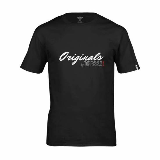 Dressa Originals feliratos környakú rövid ujjú pamut póló - fekete