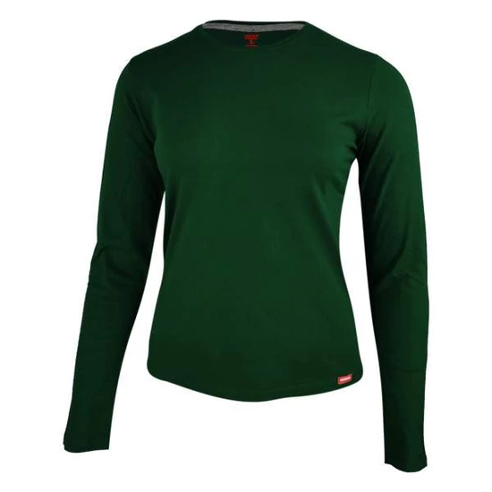 Dressa Premium hosszú ujjú környakú női pamut póló-erdő zöld (S-XXL)
