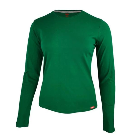 Dressa Premium hosszú ujjú környakú női pamut póló-kelly zöld (S-XXL)