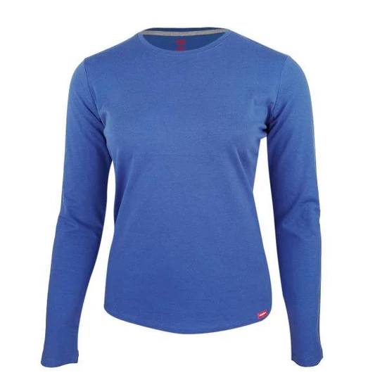 Dressa Premium hosszú ujjú környakú női pamut póló-világoskék (S-XXL)