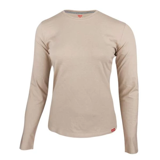 Dressa Premium hosszú ujjú környakú női pamut póló- homok (S-XXL)